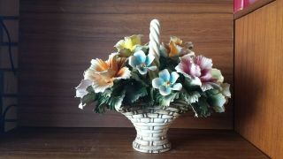 Vintage Capodimonte Made In Italy Flowers Basket (28cm Height)