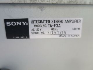 Vintage Sony Model TA - F3A Integrated Amplifier 4