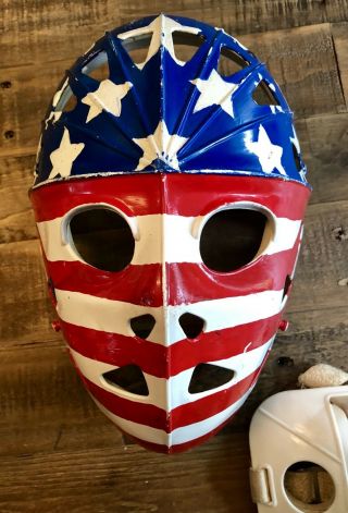 Vintage Goalie Mask American Flag USA Olympic Team Style 1980 Hockey Mylec 2