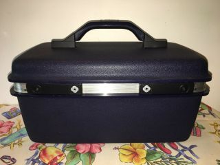 Vintage Samsonite Carrypak 11 Hard Train Case Luggage Blue Bag Make Up Tray Keys