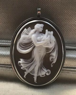 Vintage Sterling Silver Carved Shell Cameo Art Nouveau Style Brooch/pin /pendant