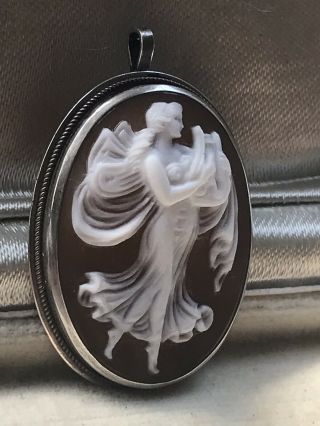 VINTAGE STERLING SILVER CARVED SHELL CAMEO ART NOUVEAU STYLE BROOCH/PIN /PENDANT 4