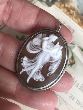VINTAGE STERLING SILVER CARVED SHELL CAMEO ART NOUVEAU STYLE BROOCH/PIN /PENDANT 5