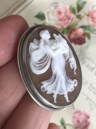 VINTAGE STERLING SILVER CARVED SHELL CAMEO ART NOUVEAU STYLE BROOCH/PIN /PENDANT 6
