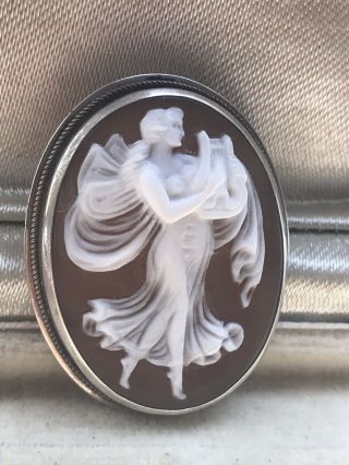 VINTAGE STERLING SILVER CARVED SHELL CAMEO ART NOUVEAU STYLE BROOCH/PIN /PENDANT 7