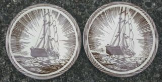 Two Vintage Vernon Kilns Rockwell Kent Moby Dick Bread And Butter Plates 6 1/4 "