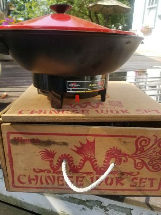 Vintage West End Chinese Wok Set W Accessories In Wood Box