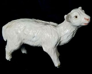 Vintage French Faience Pottery White Lamb W Glass Eyes (repaired Leg) Bavent?