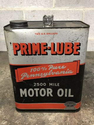 Vintage Prime - Lube 2 Gallon Motor Oil Can Gas Oil Pennsylvania Pa Prime Lube