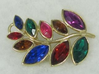 Colorful Vintage Jewel Tone Leaf Branch Brooch Pin