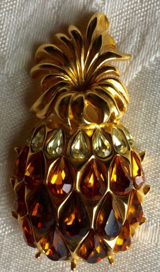 Vintage Trifari Pineapple Brooch,  Amber & Citrine Rhinestones,  Fantastic 1996