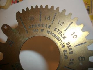 Vintage American Stock Gear Co.  Gear Tooth Pitch Gauge Gage Brass 3