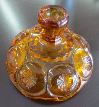 Vintage L E Smith Moon & Stars Amber Glass Low Short Footed Candy Dish Jar 4