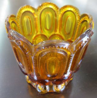 Vintage L E Smith Moon & Stars Amber Glass Low Short Footed Candy Dish Jar 6