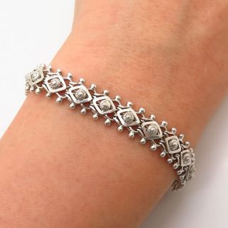 925 Sterling Silver Vintage Floral Design Link Bracelet 6 3/4 "