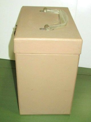 VINTAGE BEIGE COLORED 45 RPM RECORD STORAGE CASE WITH INDEX CARDS,  STICKERS 2