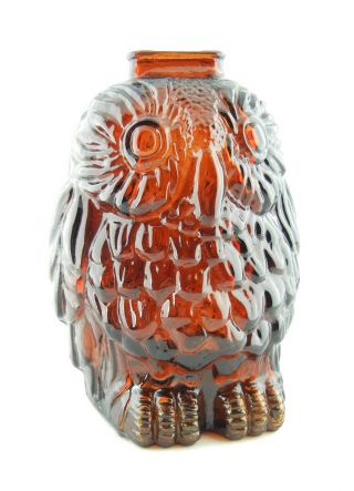 Vintage Amber Glass Wise Old Owl Coin Bank Libby Of Canada