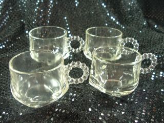 Hazel Atlas Orchard Crystal Glass 6 Oz Punch Cups Beaded Handles Set/4 Vintage