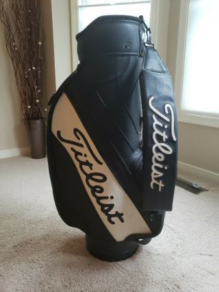Vintage Titleist Leather Staff Cart Golf Bag Made In Usa Black White 6 Way Top