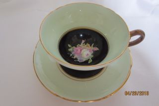 Price Slashed Stanley Pink/white Roses On Black With Green Vintage Tea Cup