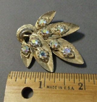 Vintage Aurora Borealis Rhinestone Leaf Pin Brooch