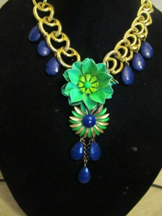 Vintage Enamel Flowers & Bead Statement Necklace - A Repurposed Ooak