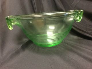Vintage Green Depression Glass Ribbed Mixing Bowl W/tilting Arms 9 In By 4.  5 In.
