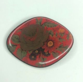 E Vtg Retro Mid Century Copper Red Enamel Art Handmade Brooch Flowers