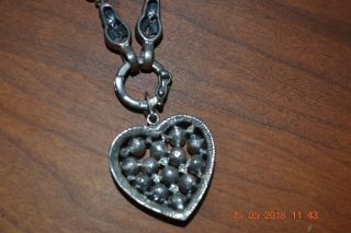 Gorgeous Vintage Freshwater Pearl & Marcasites Heart Pendant Necklace Marked 925 4