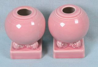 Set Of (2) Vintage Fiesta Ware Dinnerware Rose Pink Ball Candlestick Holders