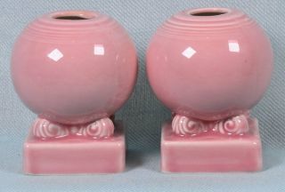 Set of (2) Vintage FIESTA Ware Dinnerware Rose Pink BALL CANDLESTICK HOLDERS 2