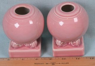 Set of (2) Vintage FIESTA Ware Dinnerware Rose Pink BALL CANDLESTICK HOLDERS 3