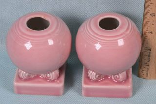 Set of (2) Vintage FIESTA Ware Dinnerware Rose Pink BALL CANDLESTICK HOLDERS 4