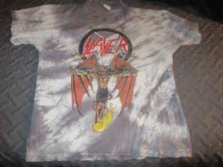 Slayer T Shirt Tie Dye Vintage Demon Cross Large 1988 Official South Of Heaven