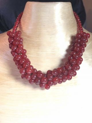 Vtg Art Deco Bohemian Red Garnet Glass Necklace Collar