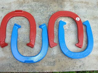 3.  Vintage 4 Piece Set Of Double Ringer Pitching Horseshoes.  Cleaned & Repainted