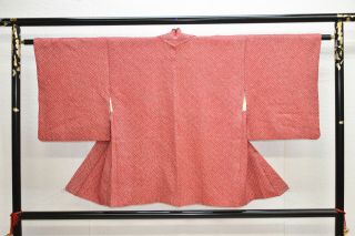Vintage Silk Kimono Jacket:fully Shibori Red / Black Plain@ym50