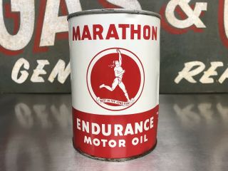 Vintage Marathon Endurance Motor Oil Can Great Graphics One Quart