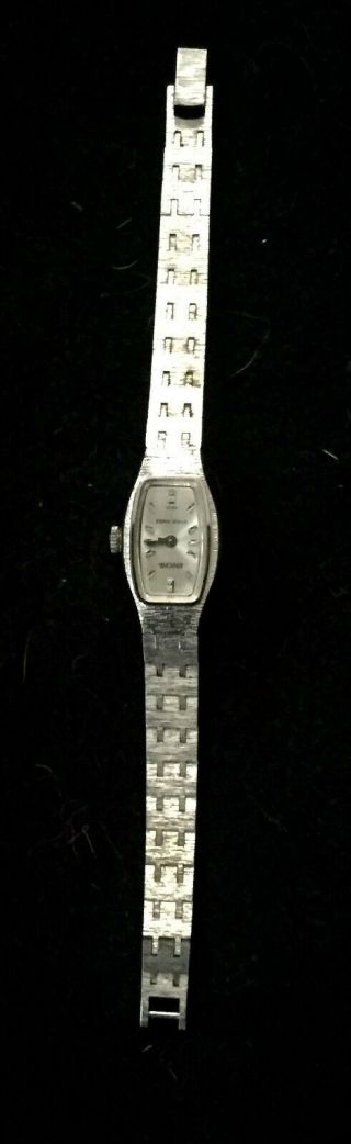 Vintage 1972 Enicar Woman ' s white gold plate cocktail Wristwatch PERFECT 3