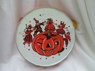Vintage Tin Halloween Costume Party Dancing Pumpkin Tambourine Us Metal Toy