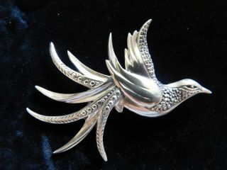 Vintage Art Deco Sterling Silver Peace Bird 3 " Statement Brooch Pin 20.  5 Grams