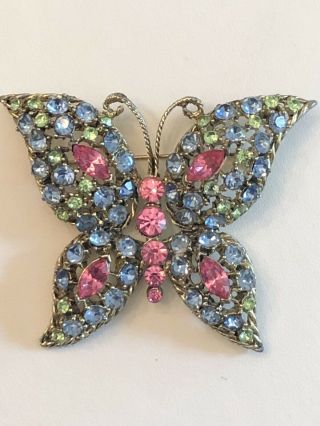 Stunning Vintage High End Multi Colored Rhinestone Butterfly Brooch Pin 3