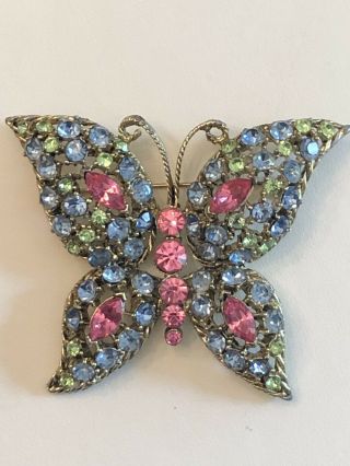 Stunning Vintage High End Multi Colored Rhinestone Butterfly Brooch Pin 4