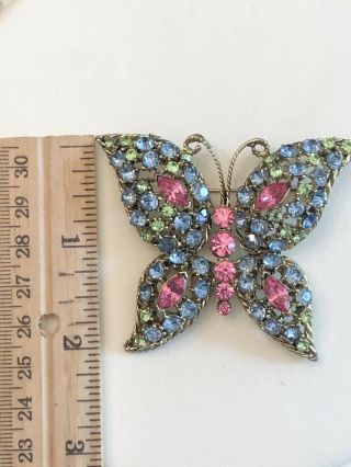 Stunning Vintage High End Multi Colored Rhinestone Butterfly Brooch Pin 5