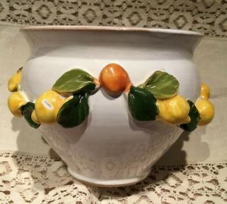 Vintage Ceramic Planter Pot With Lemons In High Relief Napoli Naples Italy