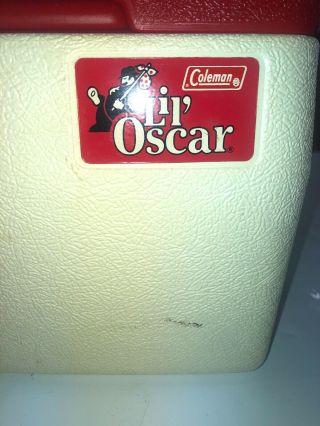 Vintage 1985 Coleman Lil Oscar Lunch Box 5272 Mini Cooler Handle White and Red 5