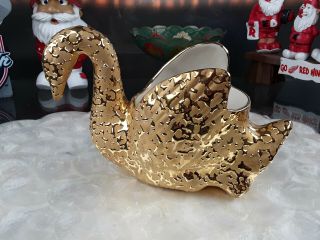 Vintage Holley Ross Distinguished China 22k Gold Weeping Swan 8 " Planter/bowl