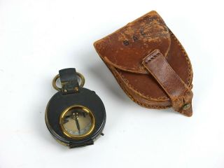 Vintage Wwi / Wwii Marching Compass With Leather Case Army Military