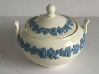 Vintage Wedgwood Embossed Queensware Lavender On Cream Covered Sugar Bowl