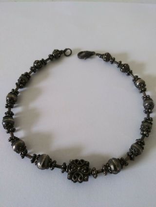 925 Sterling Silver Vintage Ornament Bead Bracelet / Anklet 10 " Heavy 21.  3g